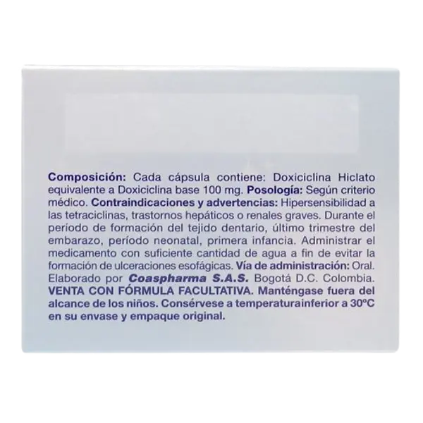 Doxiclor 100 Mg Caja X 30 Capsulas Medicbrand