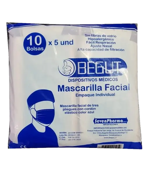 Tapabocas Azul Begut Paquete X10 Bolsax 5 Unds Begut