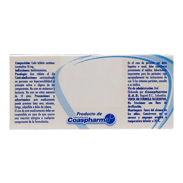 Loratadina 10 Mg Tabletas * 10 Coaspharma