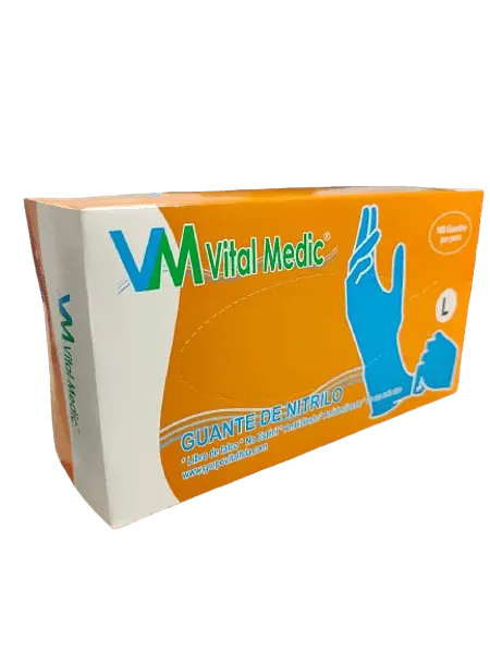 Guantes De Nitrilo Azul Talla L Cja * 100 Und Vital Medic