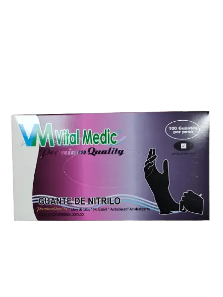 Guantes De Nitrilo Negro Talla L Cja * 100 Und Vital Medic