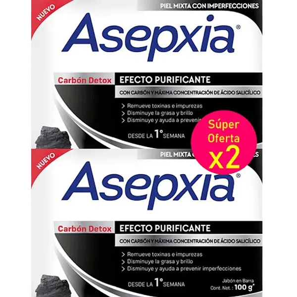 Jabon Asepxia Carbon Barra 100 Gr 2 Unidades Genomma Lab
